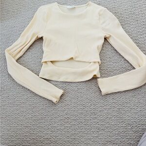 Lovers + Friends Cream Ribbed Long Sleeve Crop Top